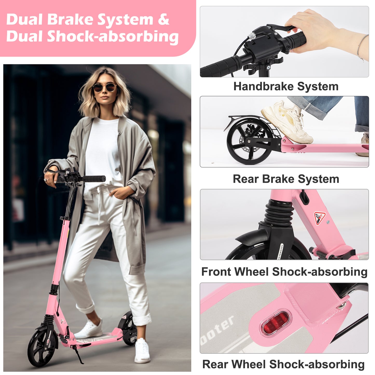 Birtech Adults Kick Scooter Pink with Disc Brakes