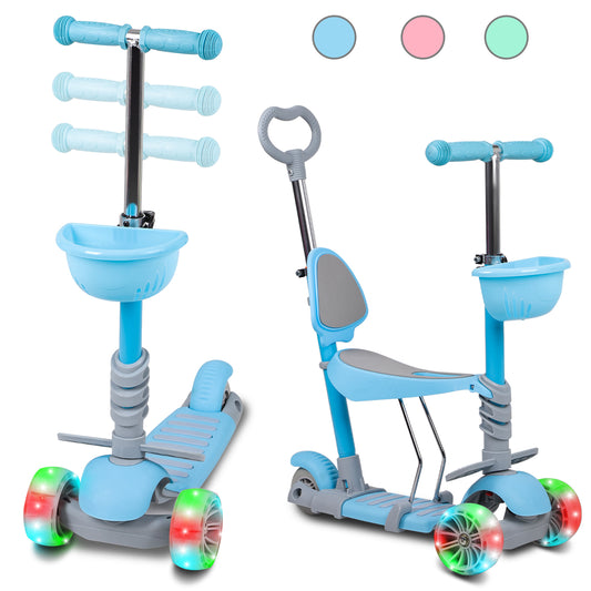 Birtech 5-in-1 Kids Scooter with LED Flashing Light Blue