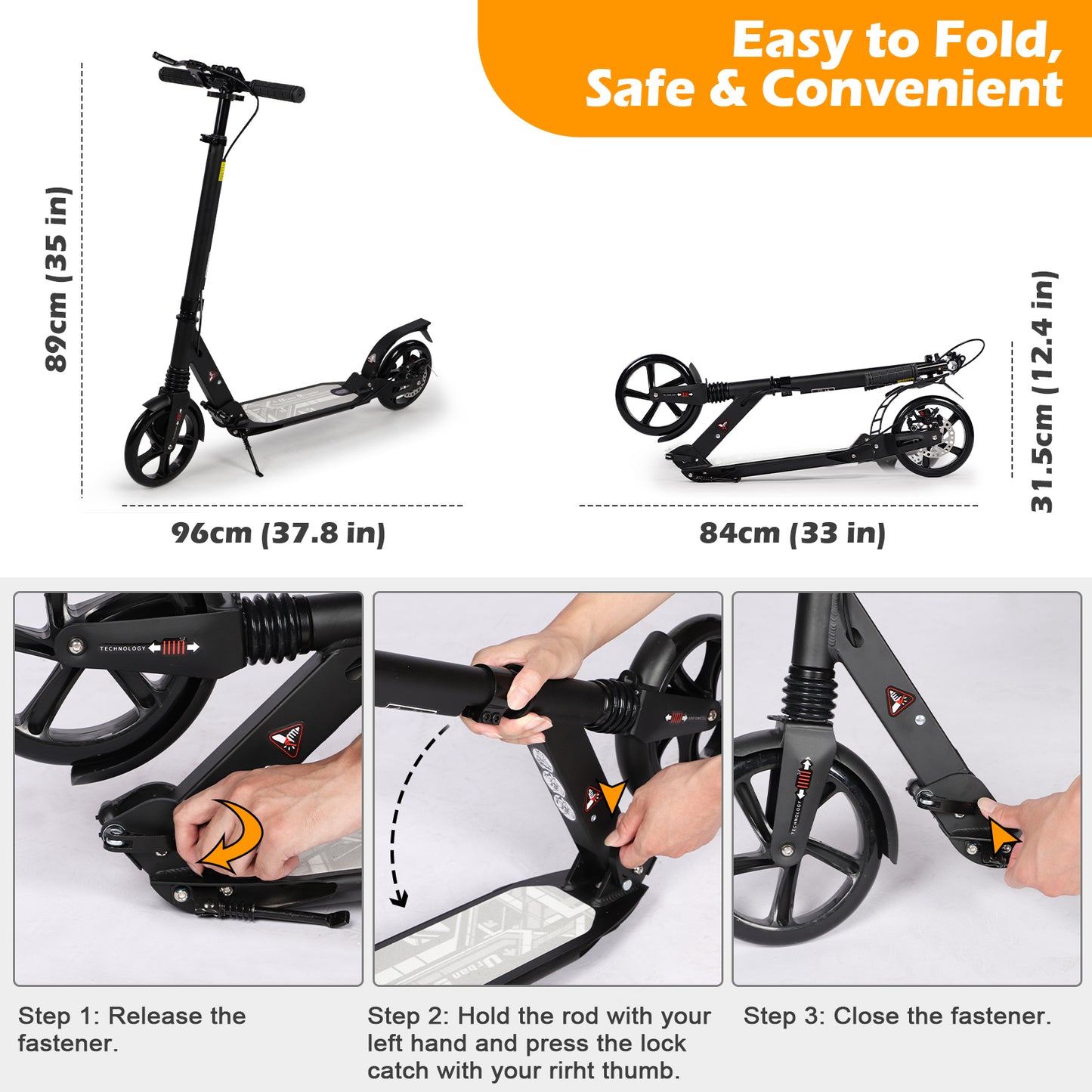 Birtech Adults Kick Scooter Black with Disc Brakes