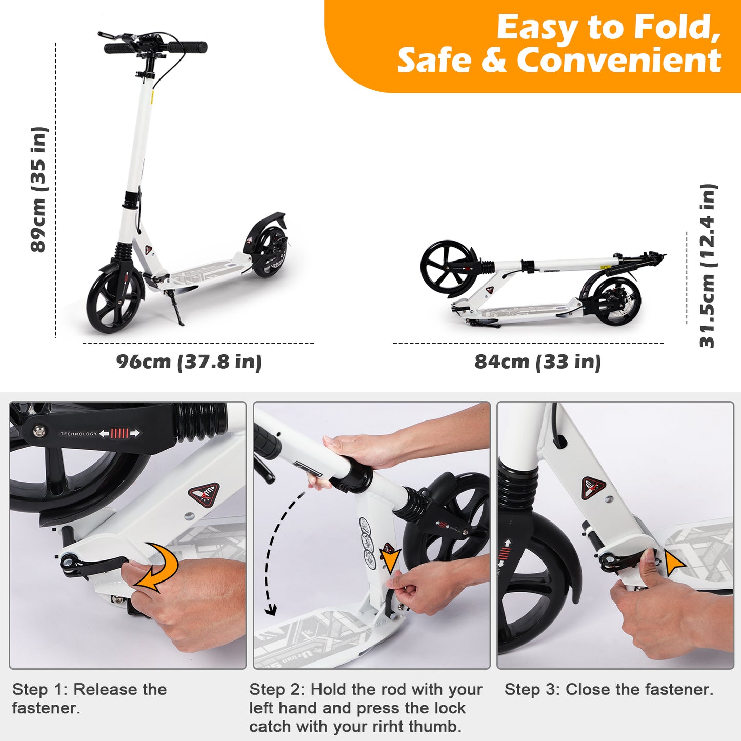 Birtech Adults Kick Scooter White with Disc Brakes