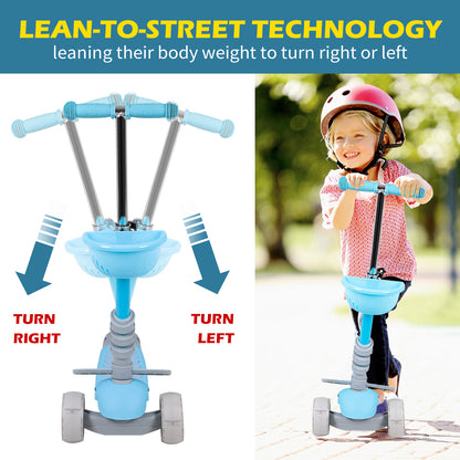 Birtech 5-in-1 Kids Scooter with LED Flashing Light Blue