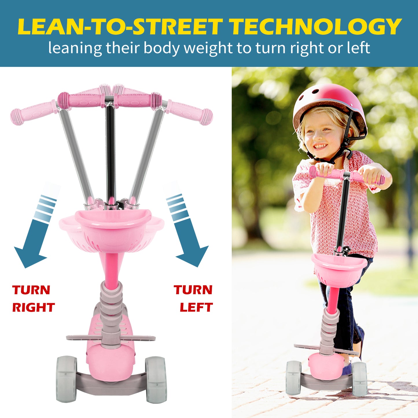 Birtech 5-in-1 Kids Scooter with LED Flashing Light Pink