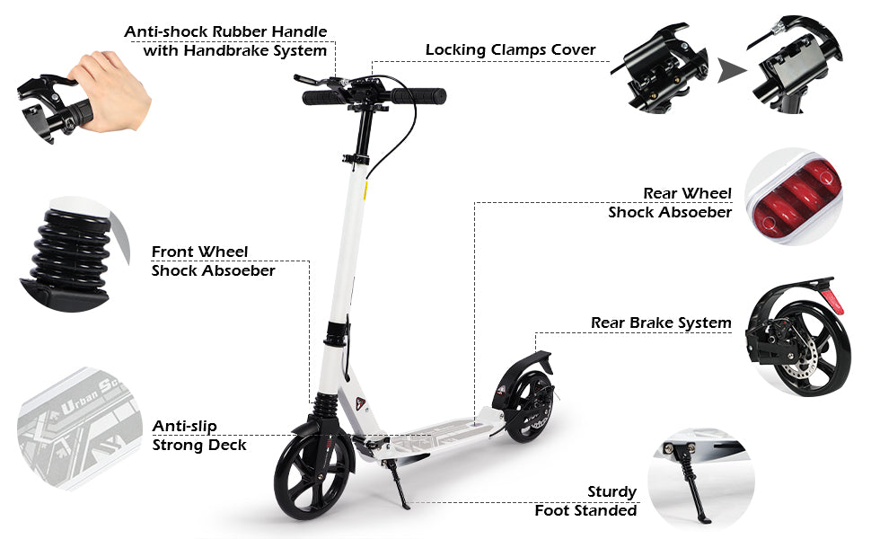 Birtech Adults Kick Scooter White with Disc Brakes