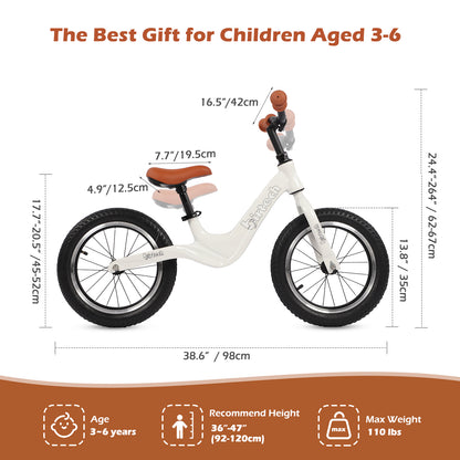 Birtech Kids Balance Bike 14" Magnesium Alloy Frame White