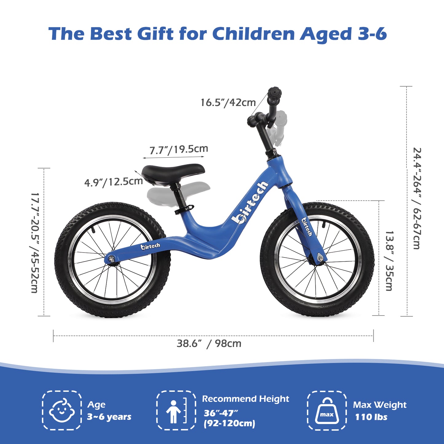 Birtech Kids Balance Bike 14" Magnesium Alloy Frame Blue