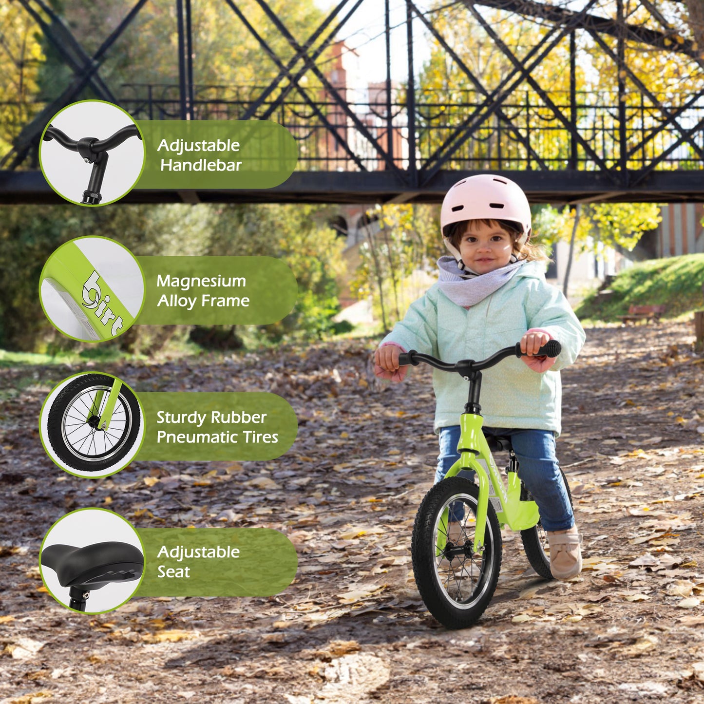 Birtech Kids Balance Bike 14" Magnesium Alloy Frame Green