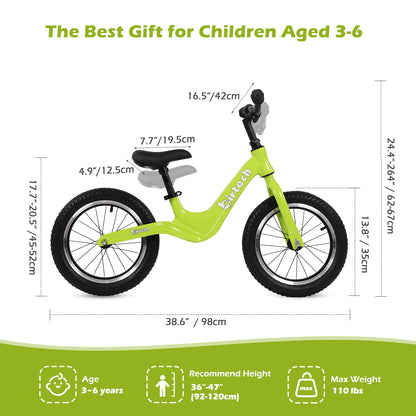 Birtech Kids Balance Bike 14" Magnesium Alloy Frame Green