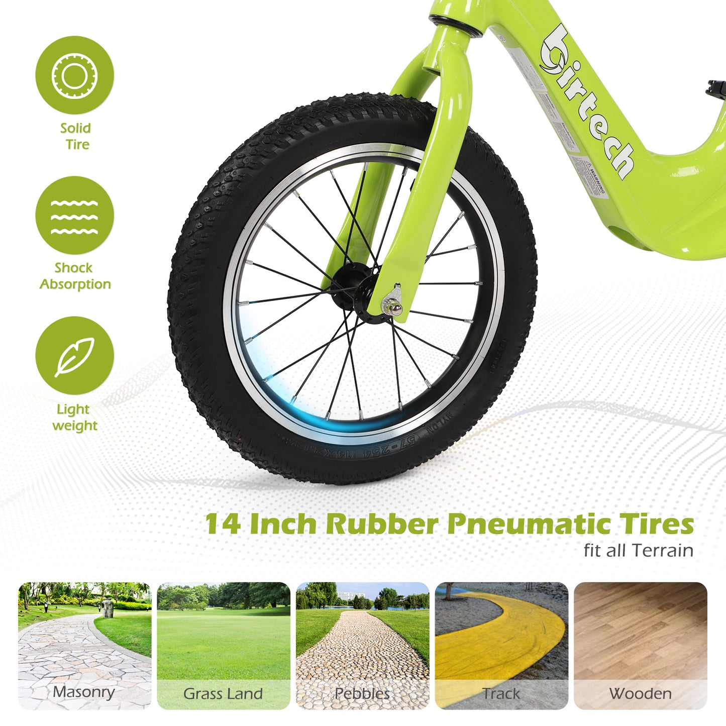 Birtech Kids Balance Bike 14" Magnesium Alloy Frame Green