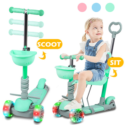 Birtech 5-in-1 Kids Scooter with LED Flashing Light Green