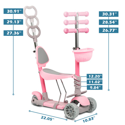 Birtech 5-in-1 Kids Scooter with LED Flashing Light Pink