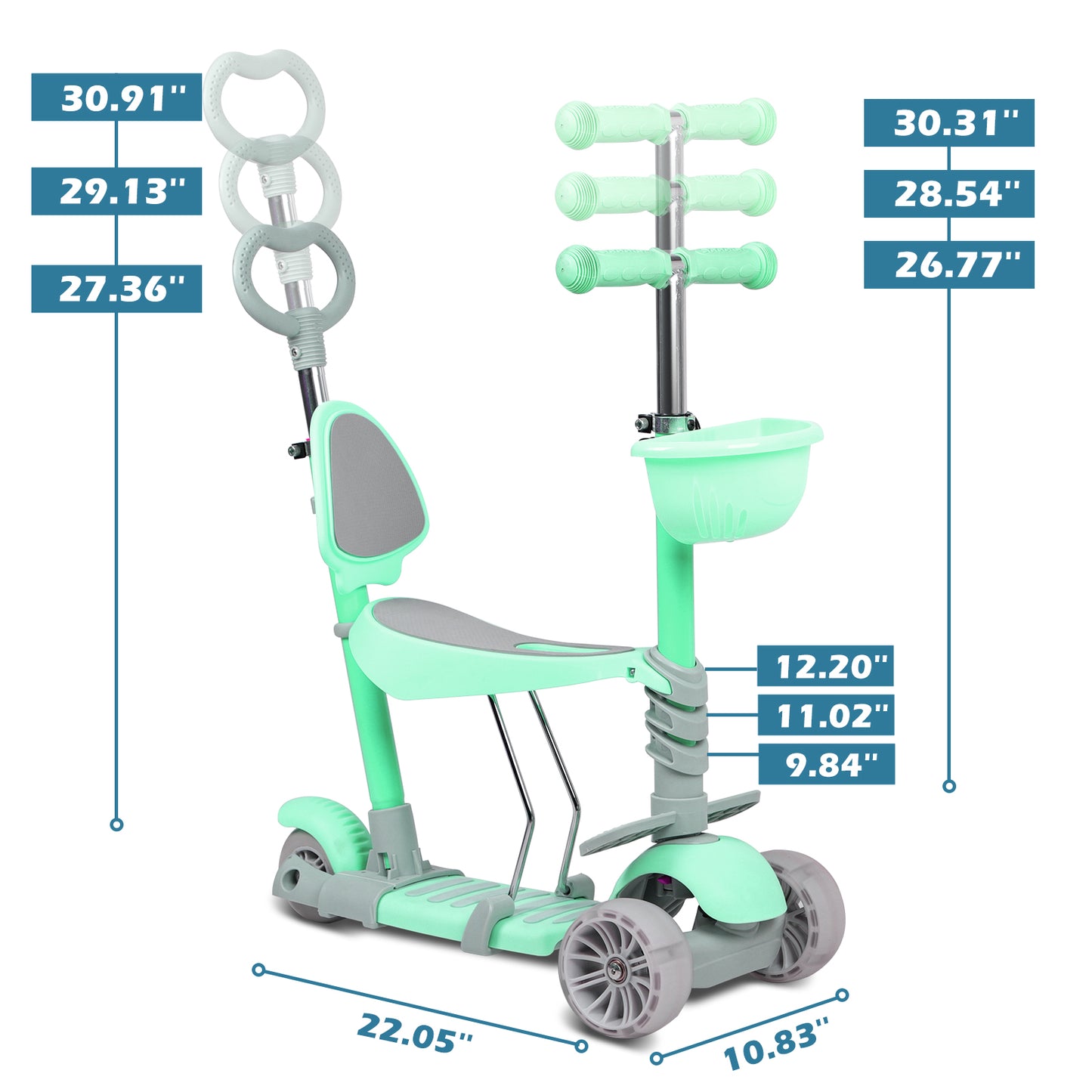 Birtech 5-in-1 Kids Scooter with LED Flashing Light Green